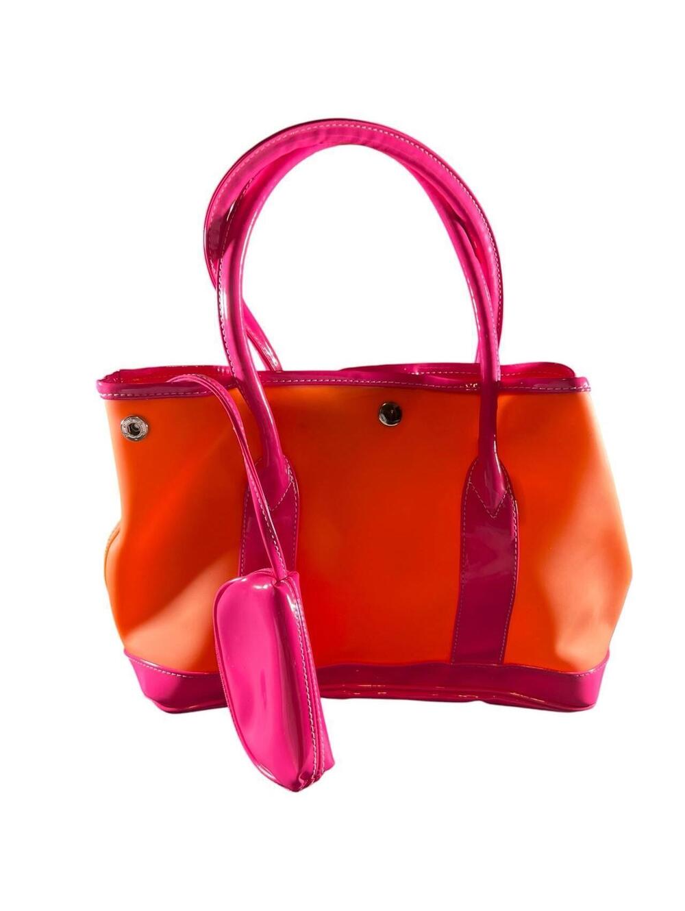 Y2K Neon Orange + Hot Pink Patent Jelly Tote Bag